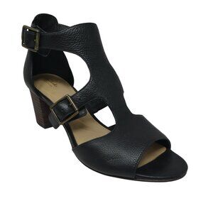Clarks Deloria Kay Black Leather Open Toe Ankle Strap Heeled Sandals